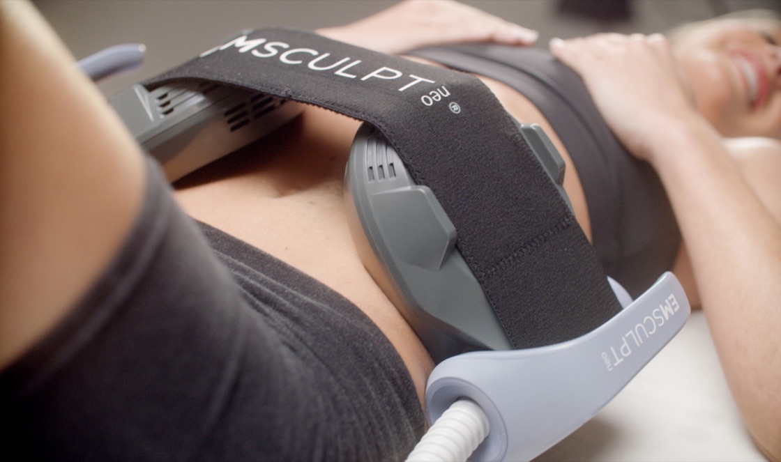 EMSCULPT NEO applicators in place during a body treatment